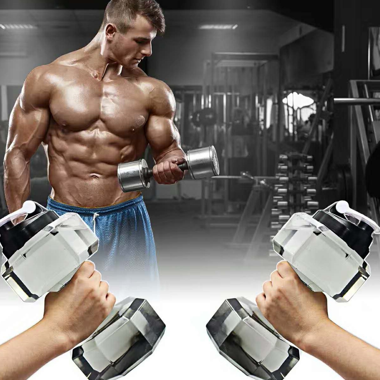 Large capacity 2.2L dumbbell sports water bottle, extra-large size fitness water cup, plastic Application Scenario