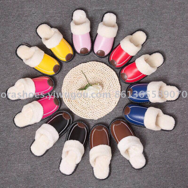 Winter lovers cotton drag men and women fashion leather non-slip indoor and outdoor wool slippers