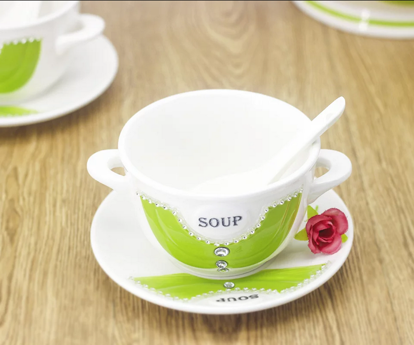 景德镇陶瓷双耳碗西式碗勺 陶瓷碗 套装居家送礼 外贸陶瓷工艺品白底实物图