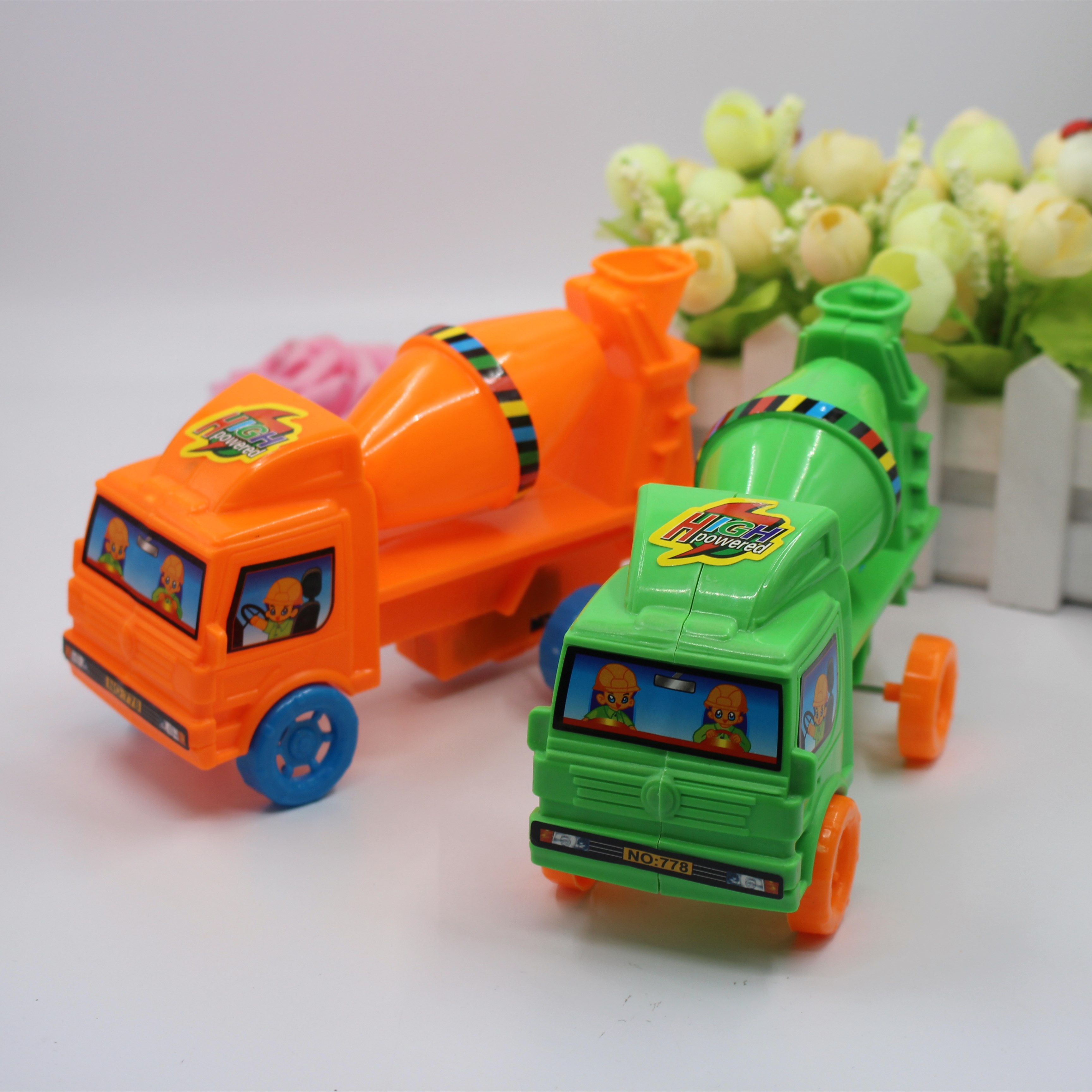 Children's drawstring inertial toy cars, mixer trucks, trucks, baby engineering vehicles, and car models are selling well at street stalls Specification image