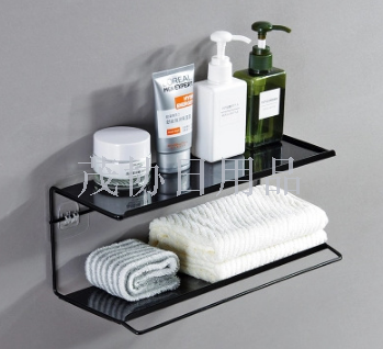 Ironwork double-layer storage rack, bathroom wall-mounted cosmetics storage rack, towel rack, non-drilling bathroom washbasin rack Specification image