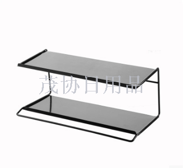Ironwork double-layer storage rack, bathroom wall-mounted cosmetics storage rack, towel rack, non-drilling bathroom washbasin rack details Picture