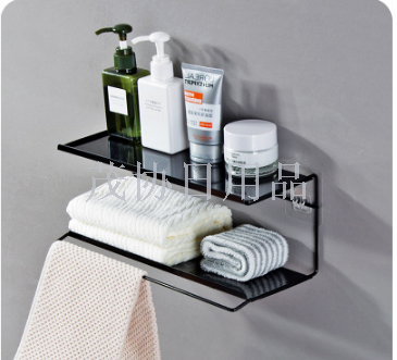 Ironwork double-layer storage rack, bathroom wall-mounted cosmetics storage rack, towel rack, non-drilling bathroom washbasin rack Application Scenario
