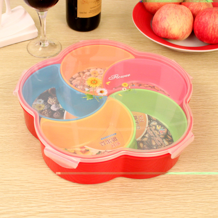 Fruit platters, dried fruit platters, candy boxes, plastic sealed compartments, fruit platters, snack platters, color 6-compartment fruit platters, candy boxes details Picture