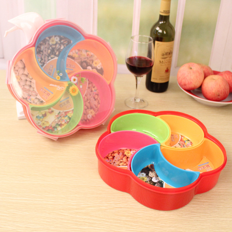 Fruit platters, dried fruit platters, candy boxes, plastic sealed compartments, fruit platters, snack platters, color 6-compartment fruit platters, candy boxes