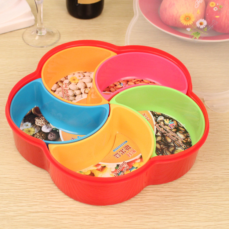 Fruit platters, dried fruit platters, candy boxes, plastic sealed compartments, fruit platters, snack platters, color 6-compartment fruit platters, candy boxes Specification image