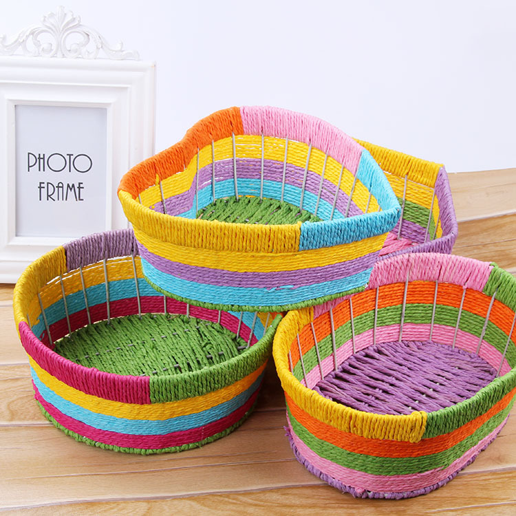 藤编收纳篮手编筐编织工艺篮篮彩色藤编水果篮收纳杂物篮