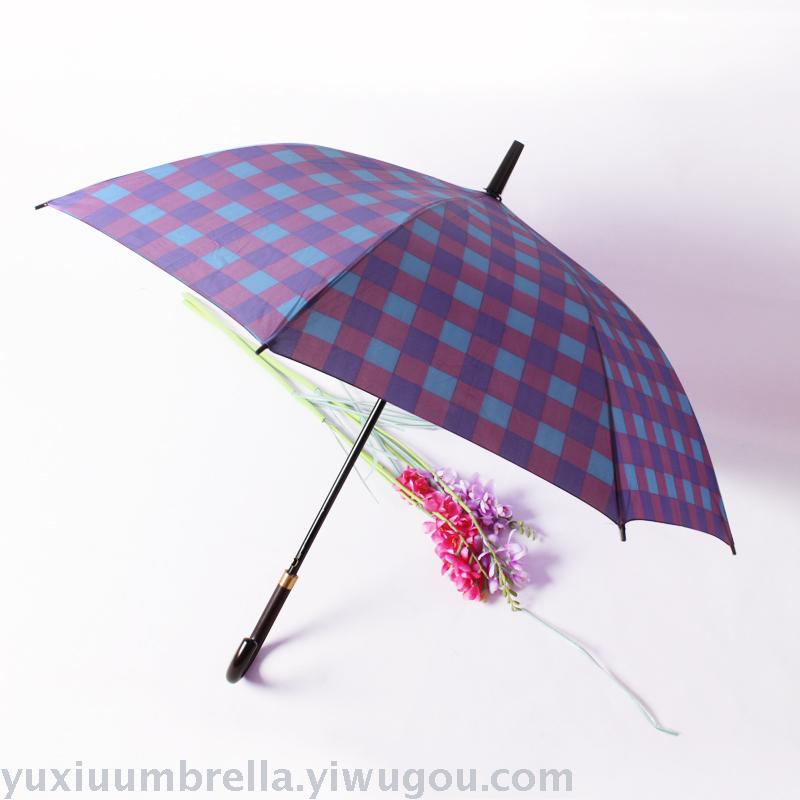 厂家直供 经典英伦格子印花直杆晴雨伞高端商务伞定制LOGO