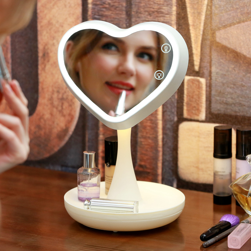 LED makeup mirror table light, portable folding princess dressing mirror, simple desktop with light for student dormitories