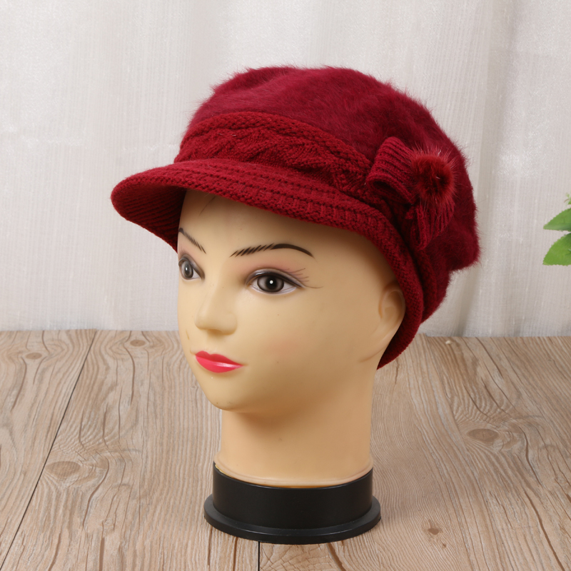 秋冬季女款贝雷帽 时尚加绒兔毛帽子图