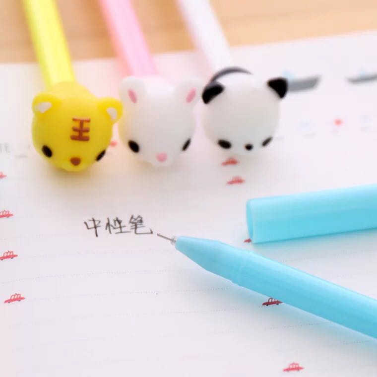 韩国创意卡通萌动物中性笔可爱小动物造型笔学生黑色水性笔签字笔
