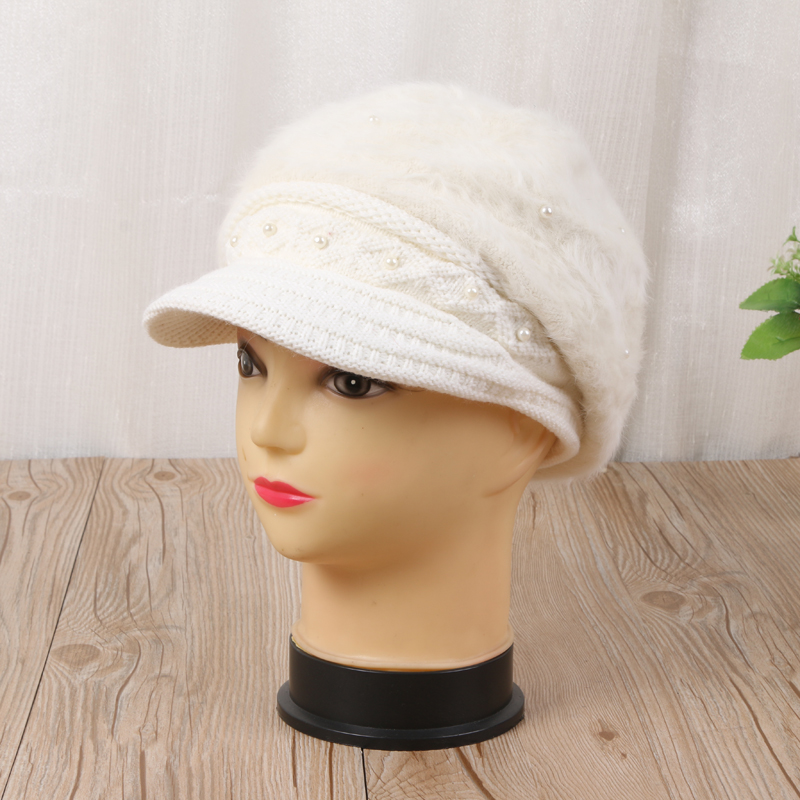 秋冬季女款贝雷帽 时尚加绒兔毛帽子细节图