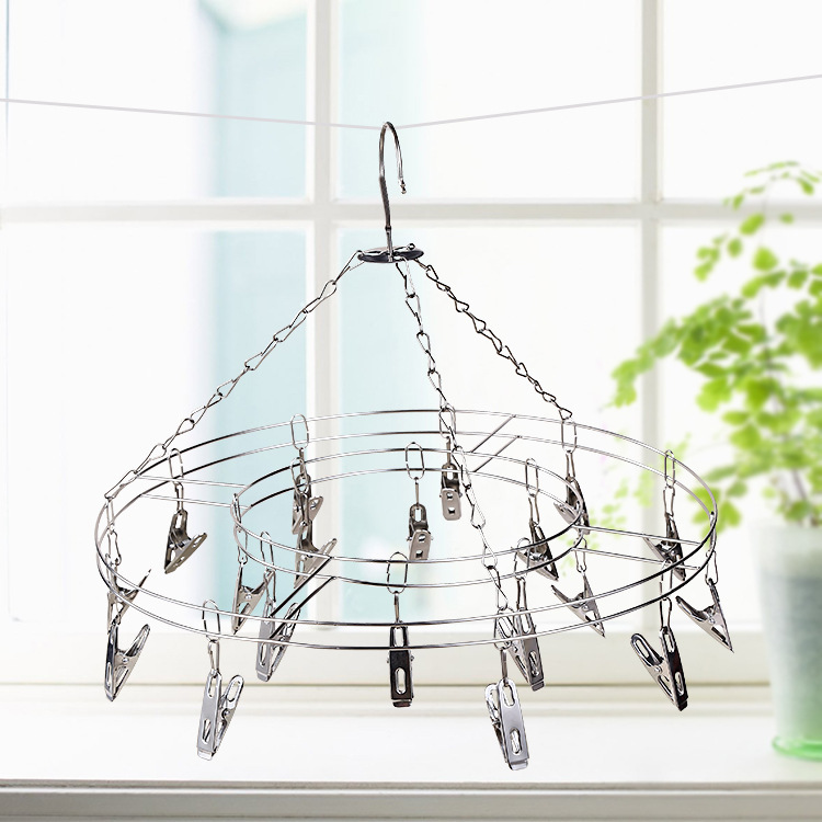 Wholesale stainless steel sock drying racks, solid core circular 20-piece multi-functional clothes hangers and metal clothes drying racks from the manufacturer