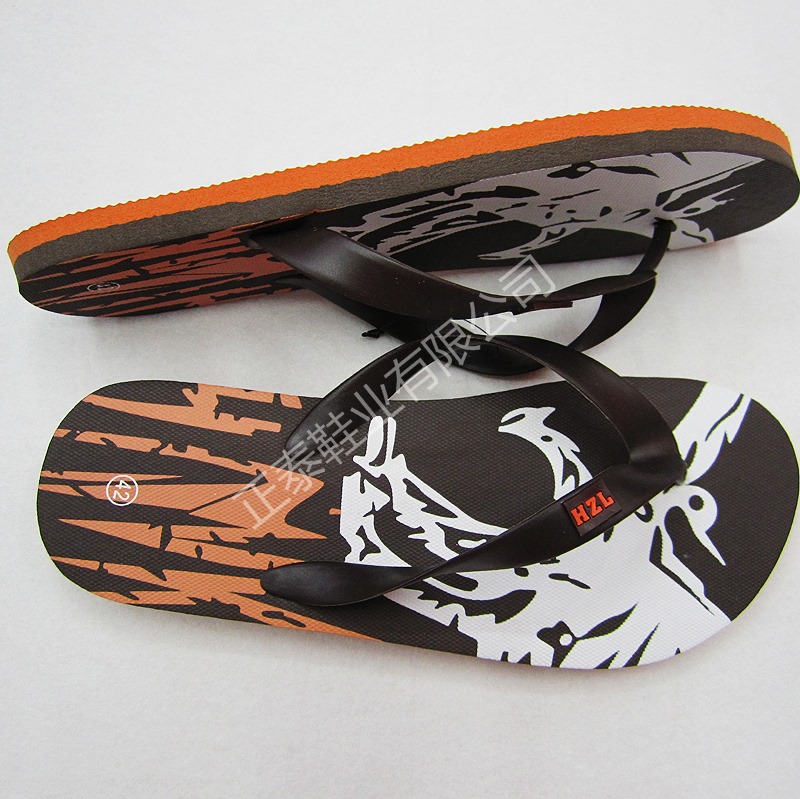 Custom-made brown men's printed summer beach herringbone slippers by the manufacturer Specification image
