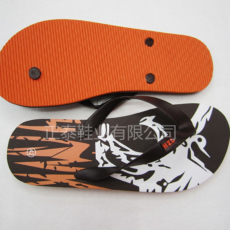 Custom-made brown men's printed summer beach herringbone slippers by the manufacturer details Picture