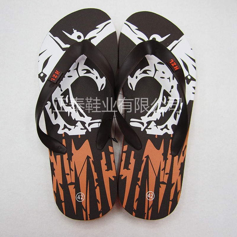 Custom-made brown men's printed summer beach herringbone slippers by the manufacturer