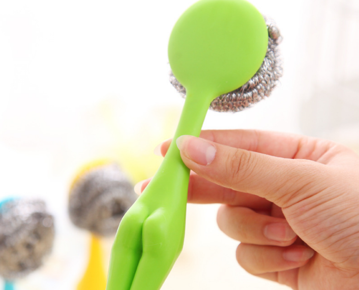 Wholesale upright small kitchen pot brush steel wool ball cleaning brush, with 2 steel wool balls for replacement Specification image