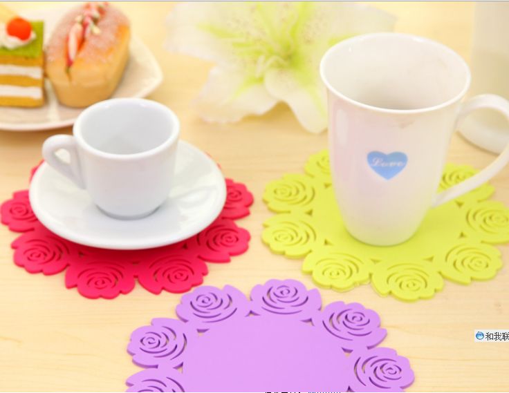 时尚可爱加厚硅胶隔热垫 镂空玫瑰碗垫盘垫杯垫