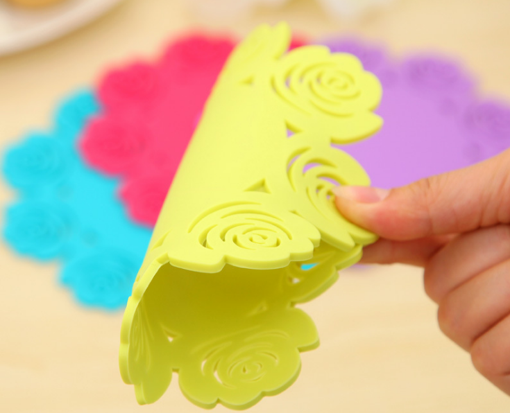 时尚可爱加厚硅胶隔热垫 镂空玫瑰碗垫盘垫杯垫细节图