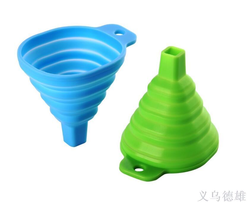 新款食品级硅胶折叠漏斗 迷你便携伸缩油漏