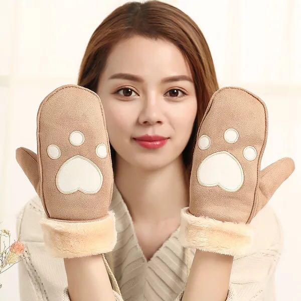 Korean-style suede star gloves for winter girls, thick and warm neck straps with fingers attached for cycling, cute Japanese-style sweet bag
