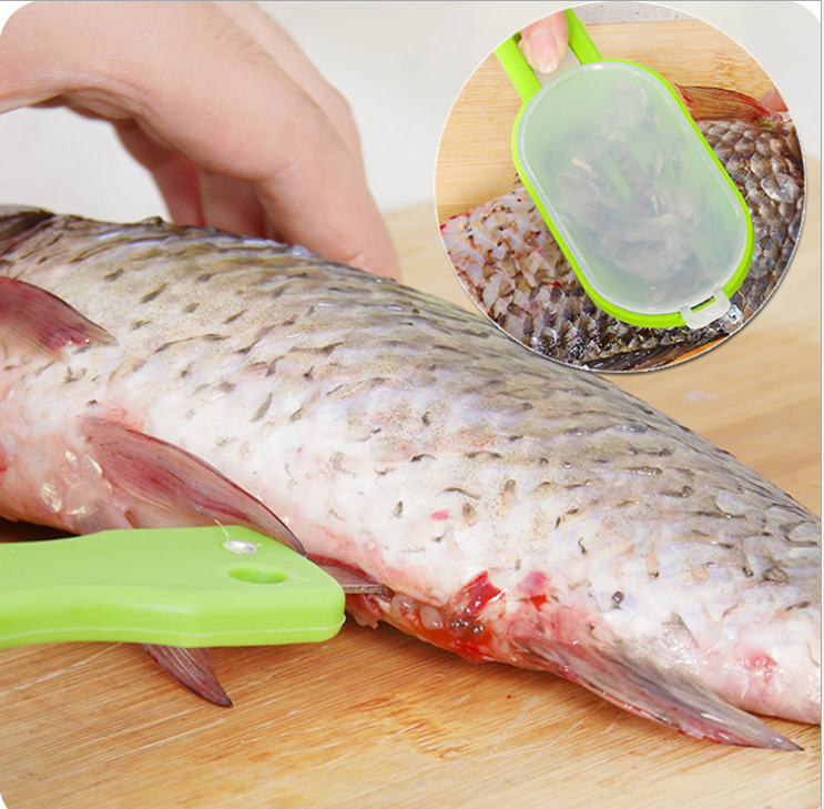 Stainless steel fish scale scraper with cover, fish scale remover, kitchen descaling tool, fish-killing device, planer for removing fish scales Specification image