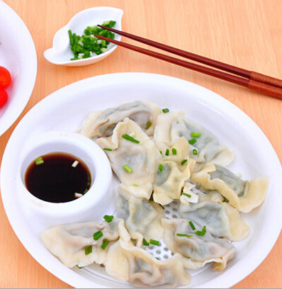 Large plastic dumpling plate with vinegar dish, double-layer draining plate, dumpling eating plate, multi-functional fruit plate Specification image