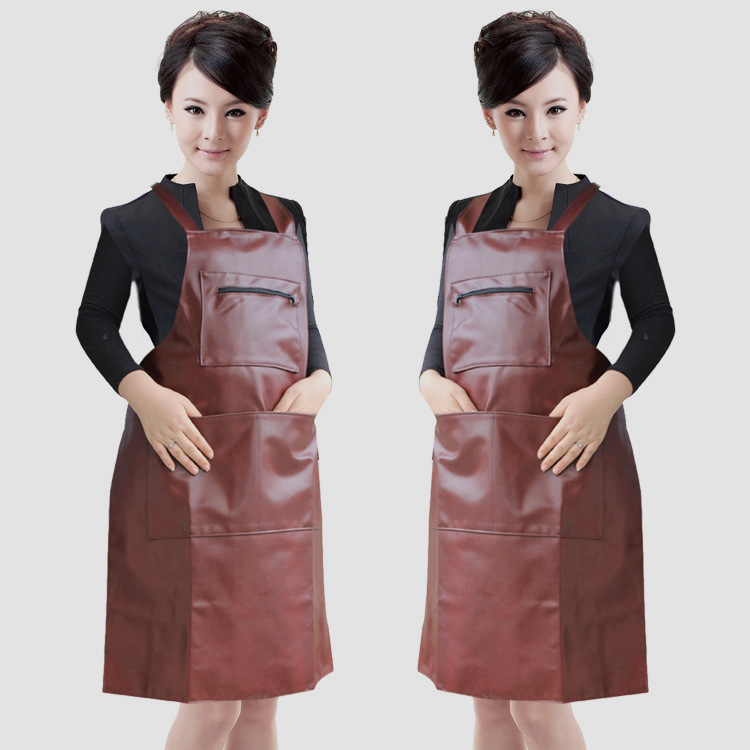 防水防油加厚PU围裙厨房劳保工作服耐酸碱皮围裙皮革背带围裙细节图
