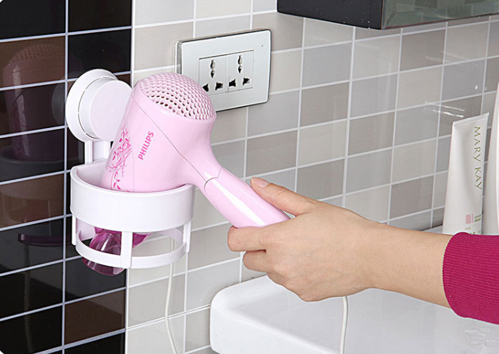 Bathroom powerful suction cup hair dryer rack, bathroom hair dryer storage rack, plastic air duct rack details Picture