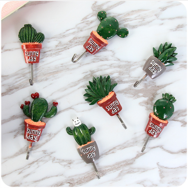 Creative home resin cactus strong adhesive hook, fresh and cute succulent plant, can be attached or nailed with hooks details Picture