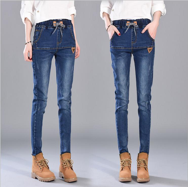 Autumn new jeans trousers women small feet mid-waist elastic waist loose jeans with Korean pants