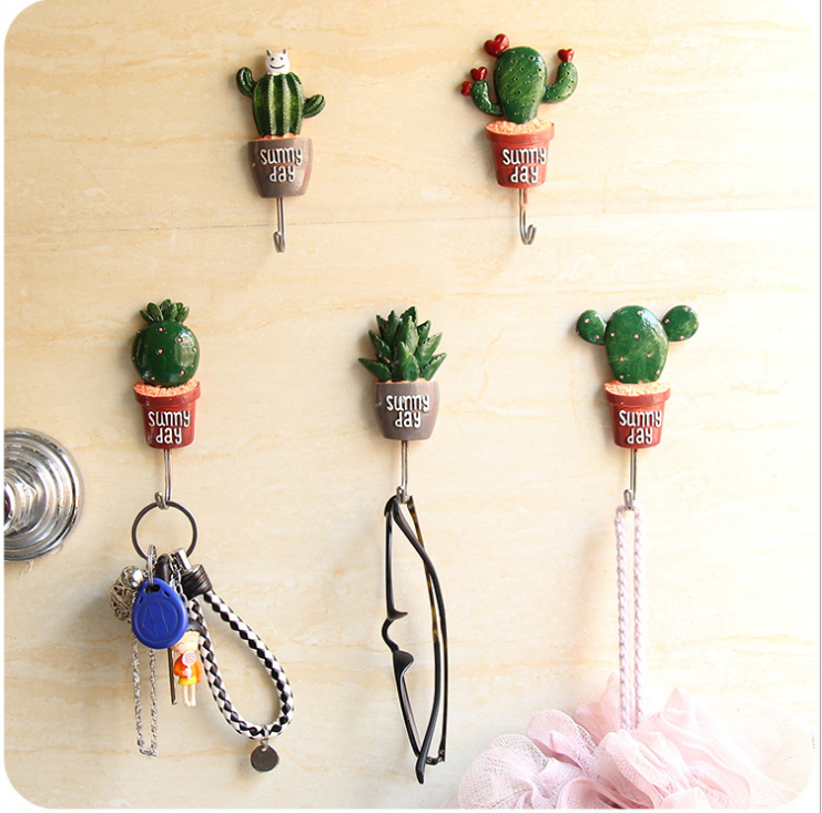Creative home resin cactus strong adhesive hook, fresh and cute succulent plant, can be attached or nailed with hooks Specification image