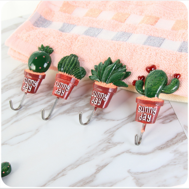 Creative home resin cactus strong adhesive hook, fresh and cute succulent plant, can be attached or nailed with hooks