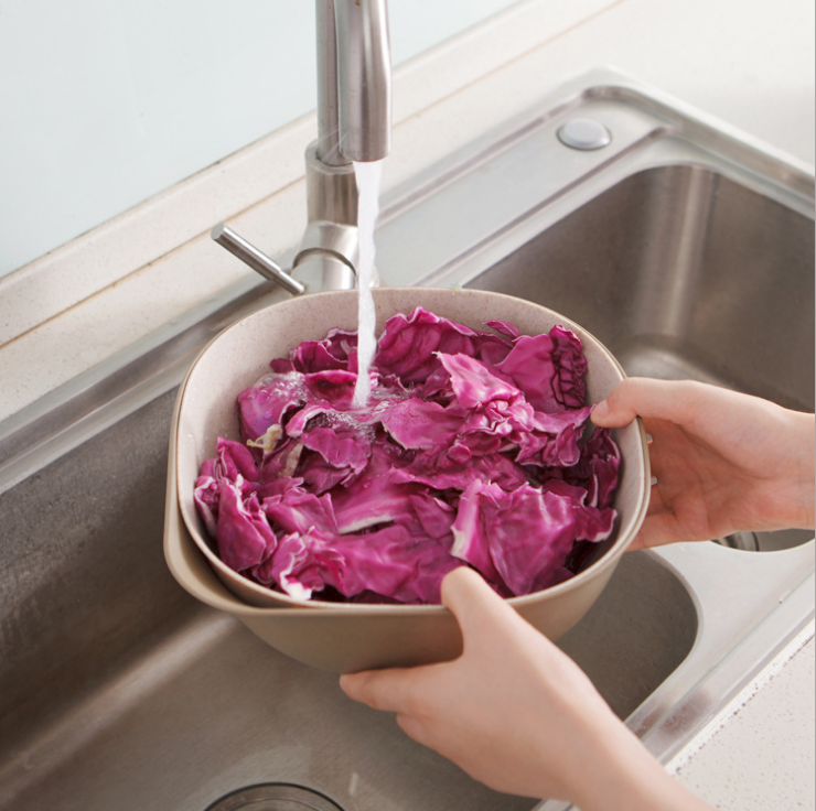 小麦秸秆双层沥水篮 厨房洗菜篮子水果篮沥水洗菜篮细节图