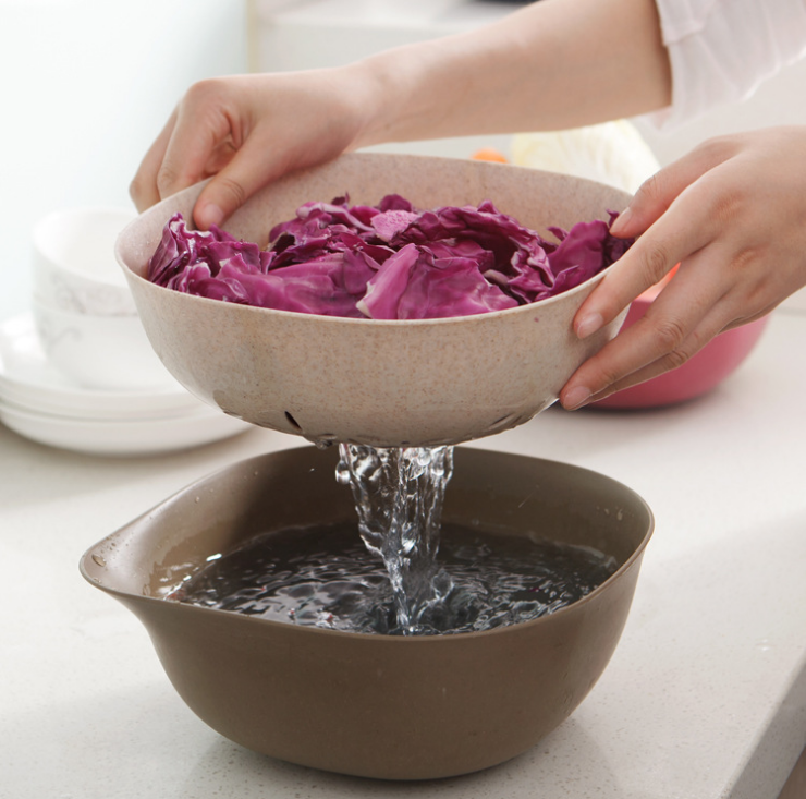 小麦秸秆双层沥水篮 厨房洗菜篮子水果篮沥水洗菜篮