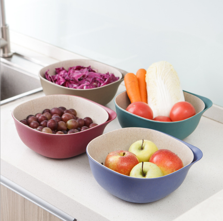 小麦秸秆双层沥水篮 厨房洗菜篮子水果篮沥水洗菜篮产品图