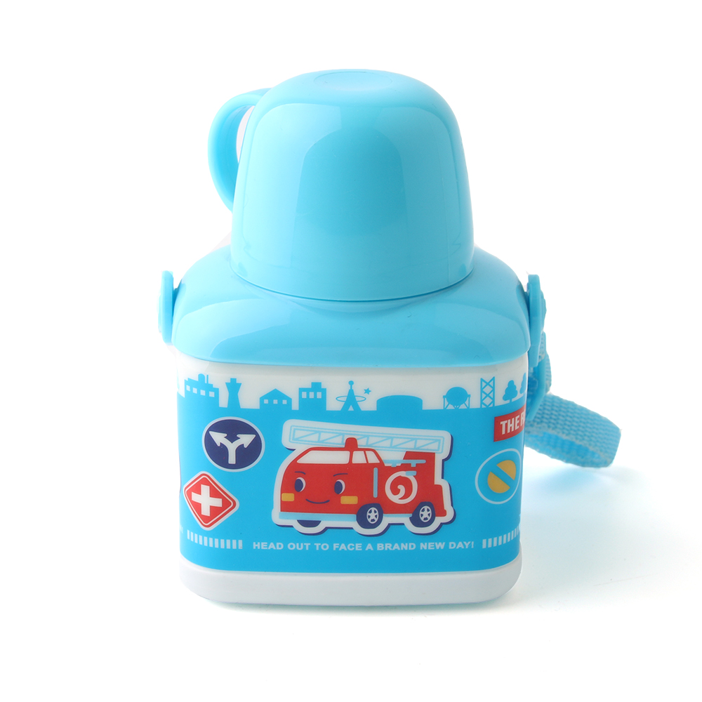 Children's water bottle Square water bottle plastic water bottle cartoon cute water bottle can pour water bottle with strap easy to carry