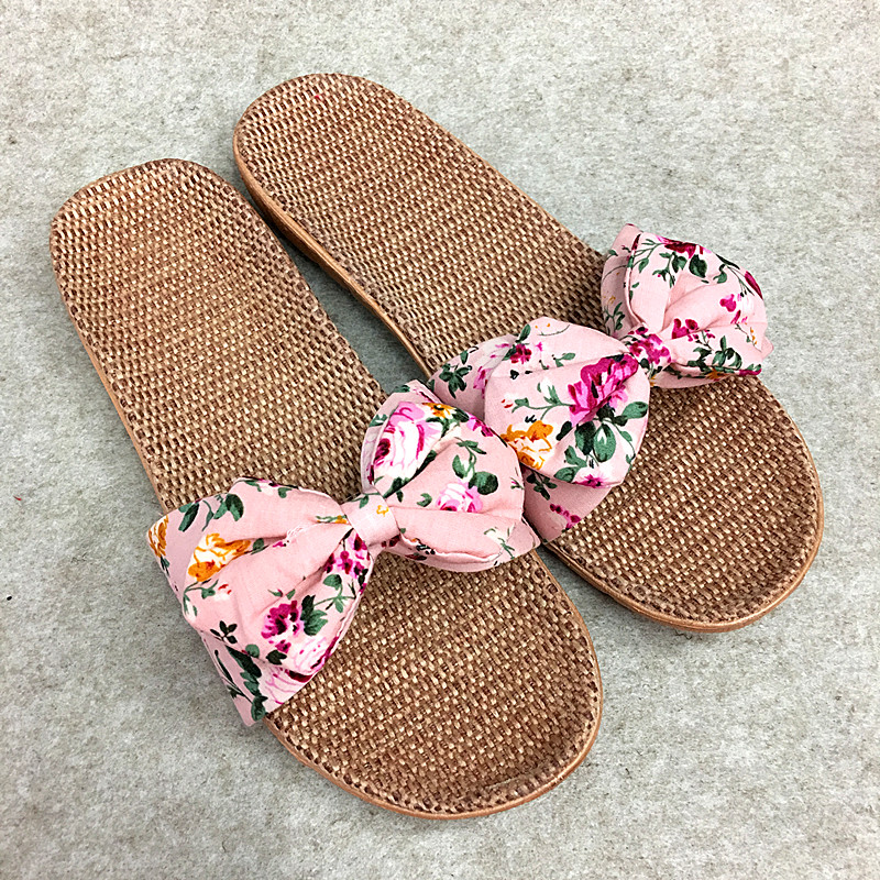 New linen slippers with floral bow tie for top grade pelvic floor slippers