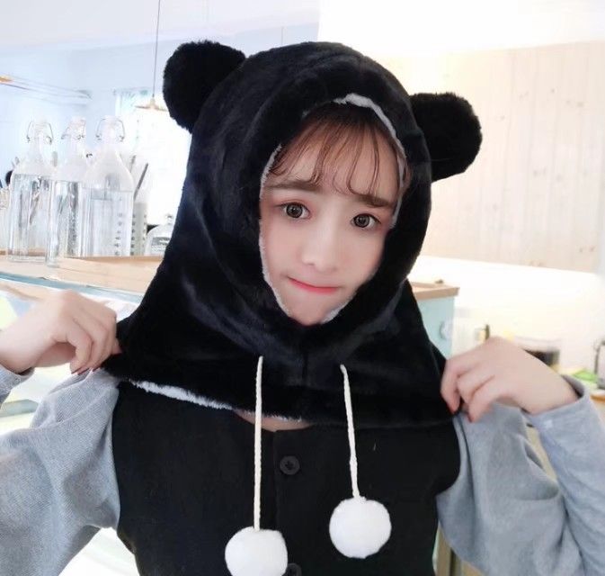 毛绒加厚帽子围巾一体亲子卖萌套头帽婴幼儿秋冬保暖围脖潮女