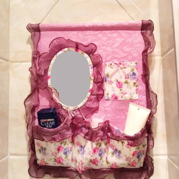 田园蕾丝花边镜子收纳挂袋居家日用9.9十元店货源义乌精品批发细节图