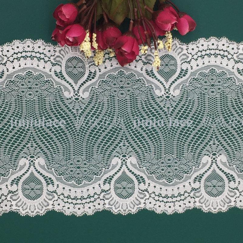 W18695 flat Jaka stretch Lace trim is on sale for a limited time while supplies last Application Scenario