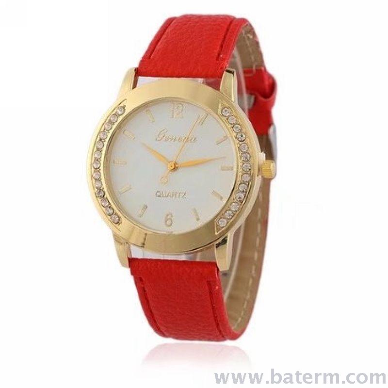 Fashionable and trendy diamond-encrusted gold simple digital leather strap ladies' fashion watch, student watch