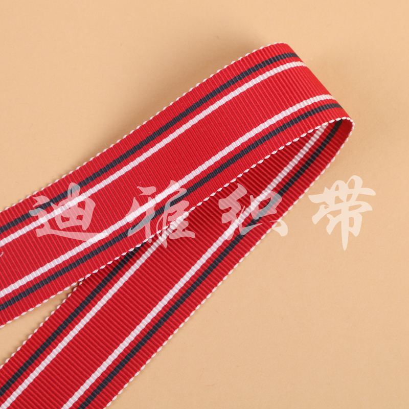 English Style Ribbon Ribbed Ribbon Black, White And Red Striped Ribbon details Picture