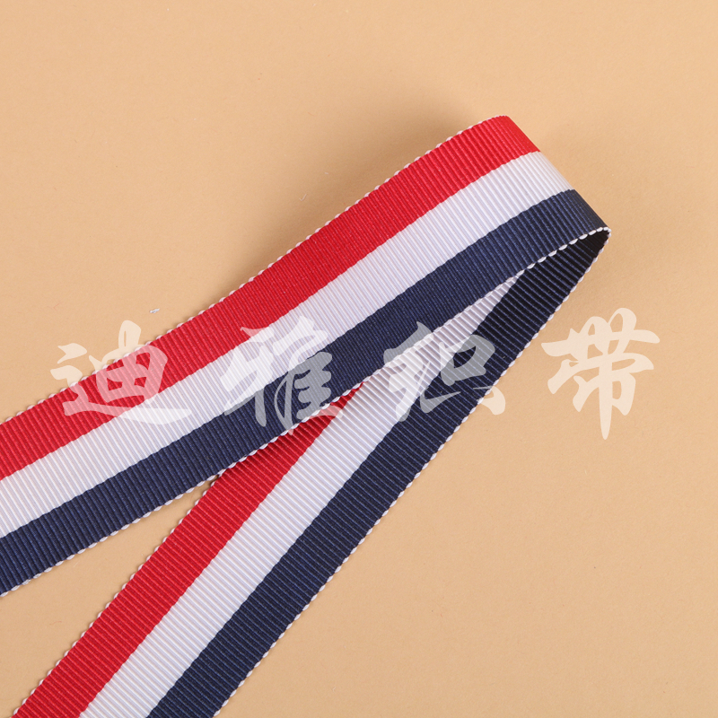 Red, white and blue striped ribbed webbing, hat strap, ribbon clothing accessories details Picture