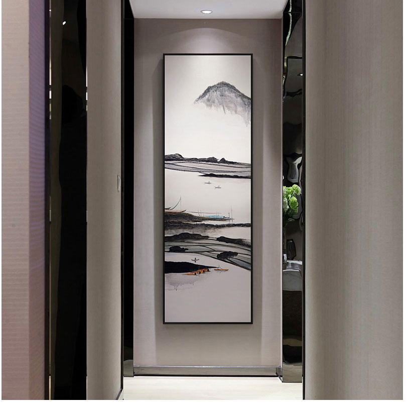 新中式沙发背景墙四联挂画国画禅意花鸟客厅卧室竖版有框装饰画