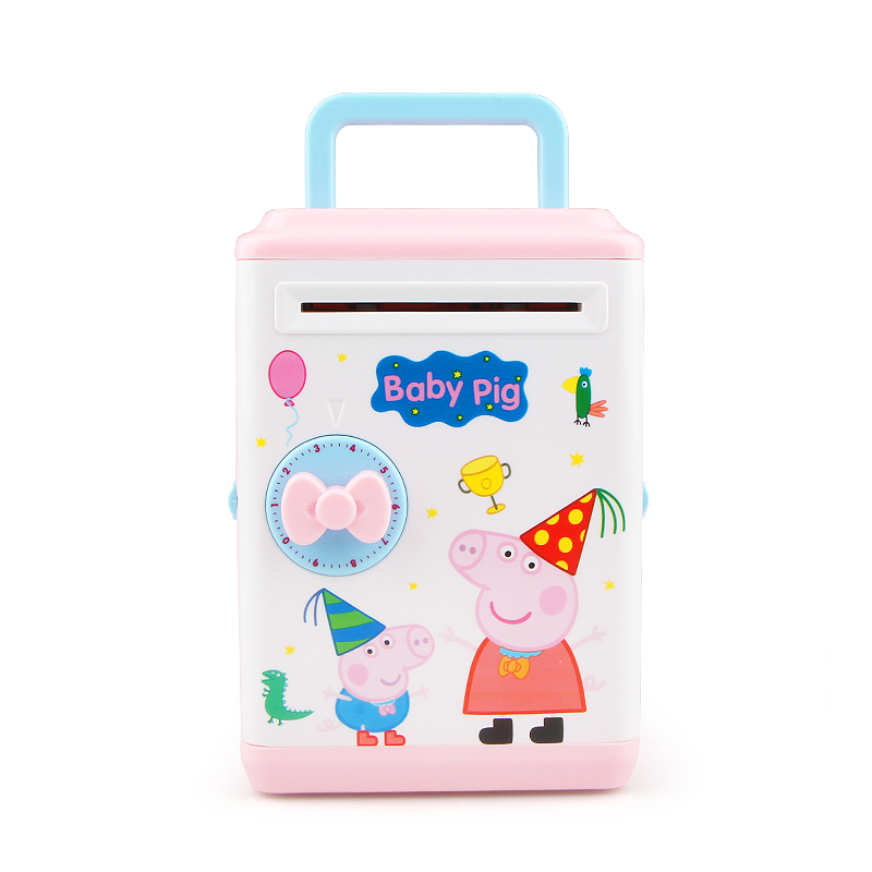 大号自动卷钱储蓄罐手提存钱罐创意卡通塑料机械锁存钱筒机械开锁细节图