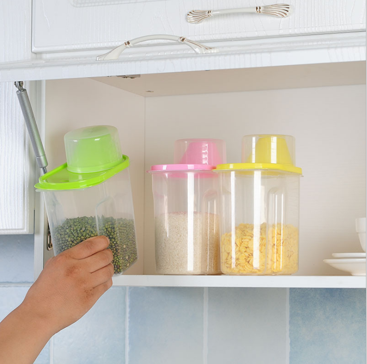 Covered sealed grain storage tanks, easy-to-tip dry goods kitchen storage buckets, and fresh-keeping boxes details Picture