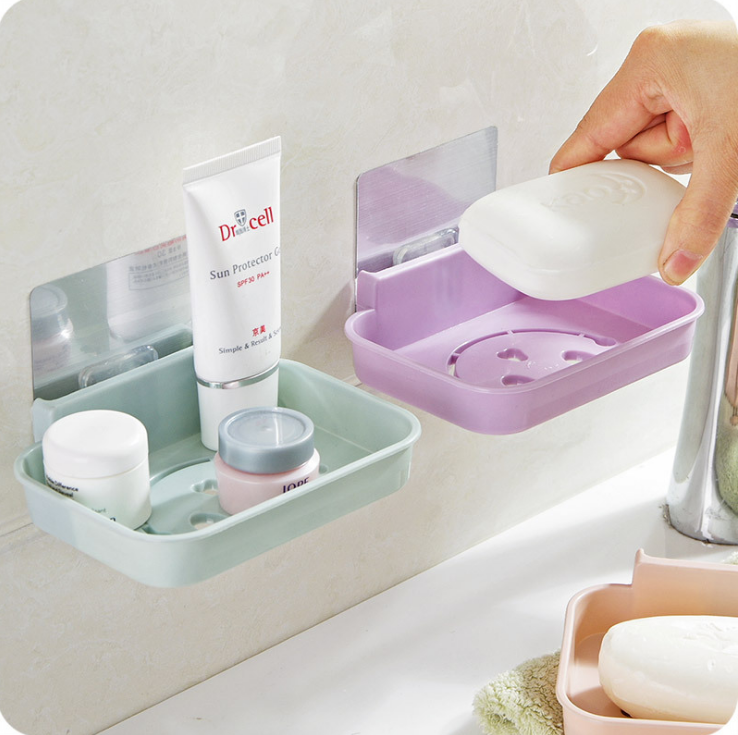 无痕粘贴壁挂香皂盒卫生间沥水香皂架 浴室卡通肥皂架肥皂盒皂托