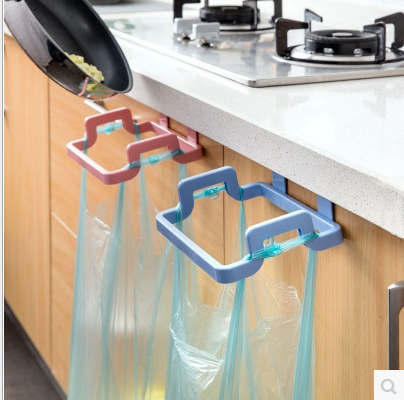 创意塑料门背式垃圾袋架子 多功能厨房橱柜门后抹布挂架收纳挂钩