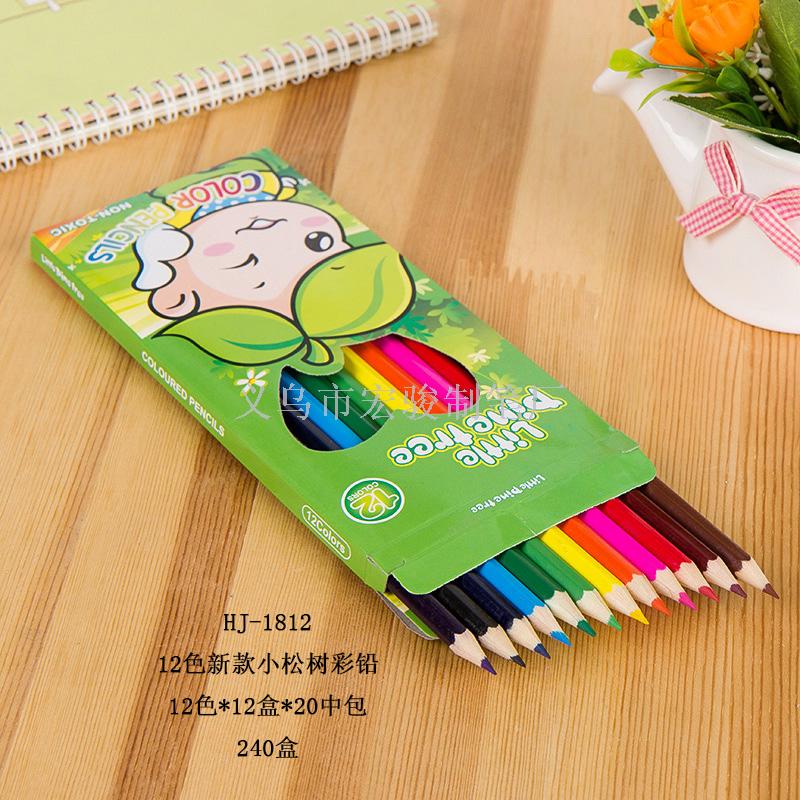 Yiwu buena mercancía pequeño pino lápiz 12 colores lápiz de color al por mayor en stock details Picture